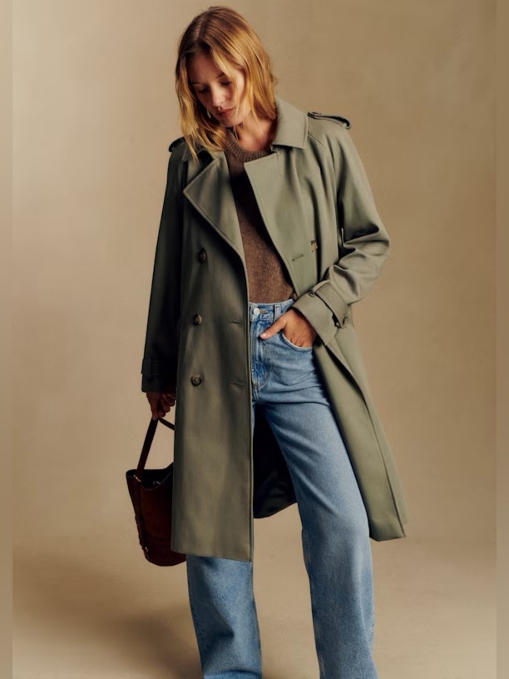Sezane Scott Trench Coat Kaki - Size US 14 (FR 46)